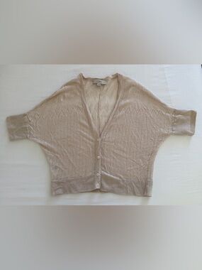 LOFT Beige Cropped Button-Front Open Knit Cardigan